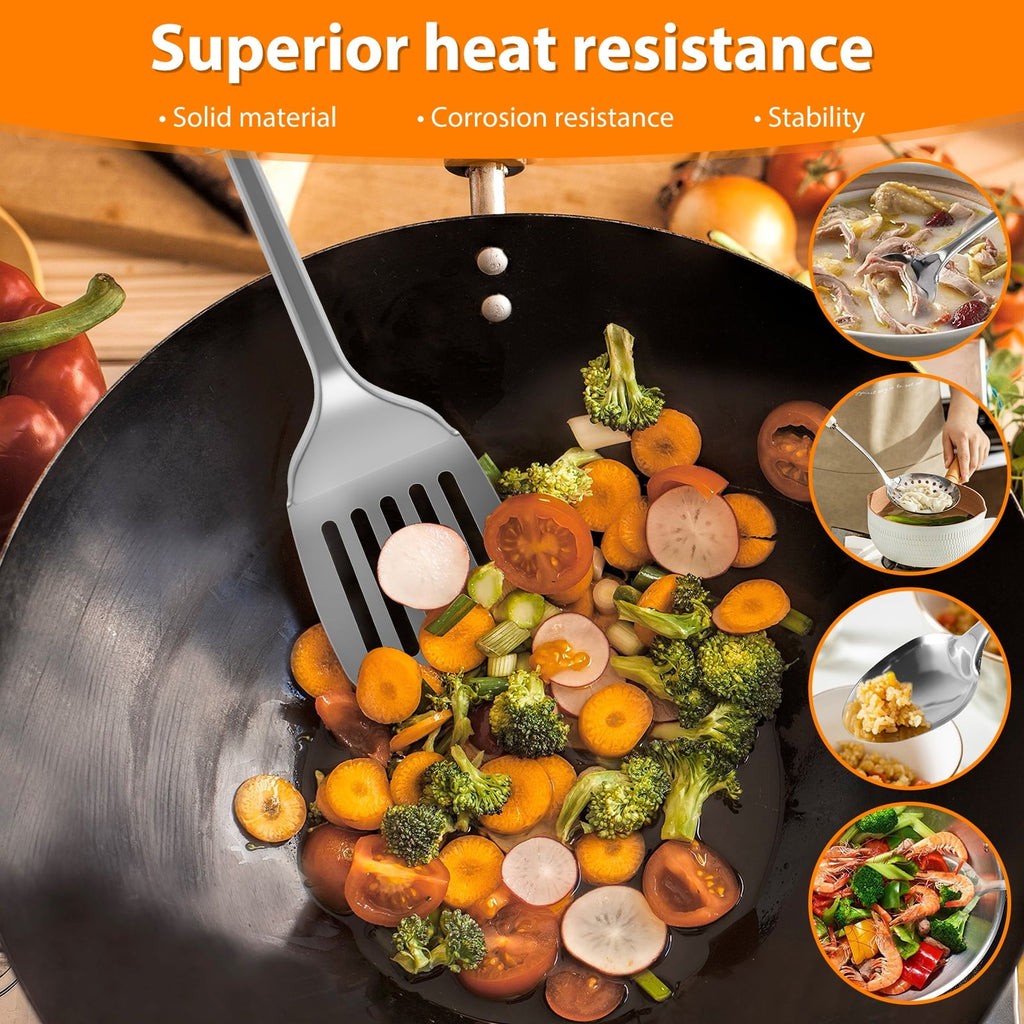 Jetcloudlive 5 Pcs Stainless Steel Utensil Set - Cooking Utensils Set Kitchen Gadgets Tools Set Spoons Spatula Sets with Handle Hanging Hole