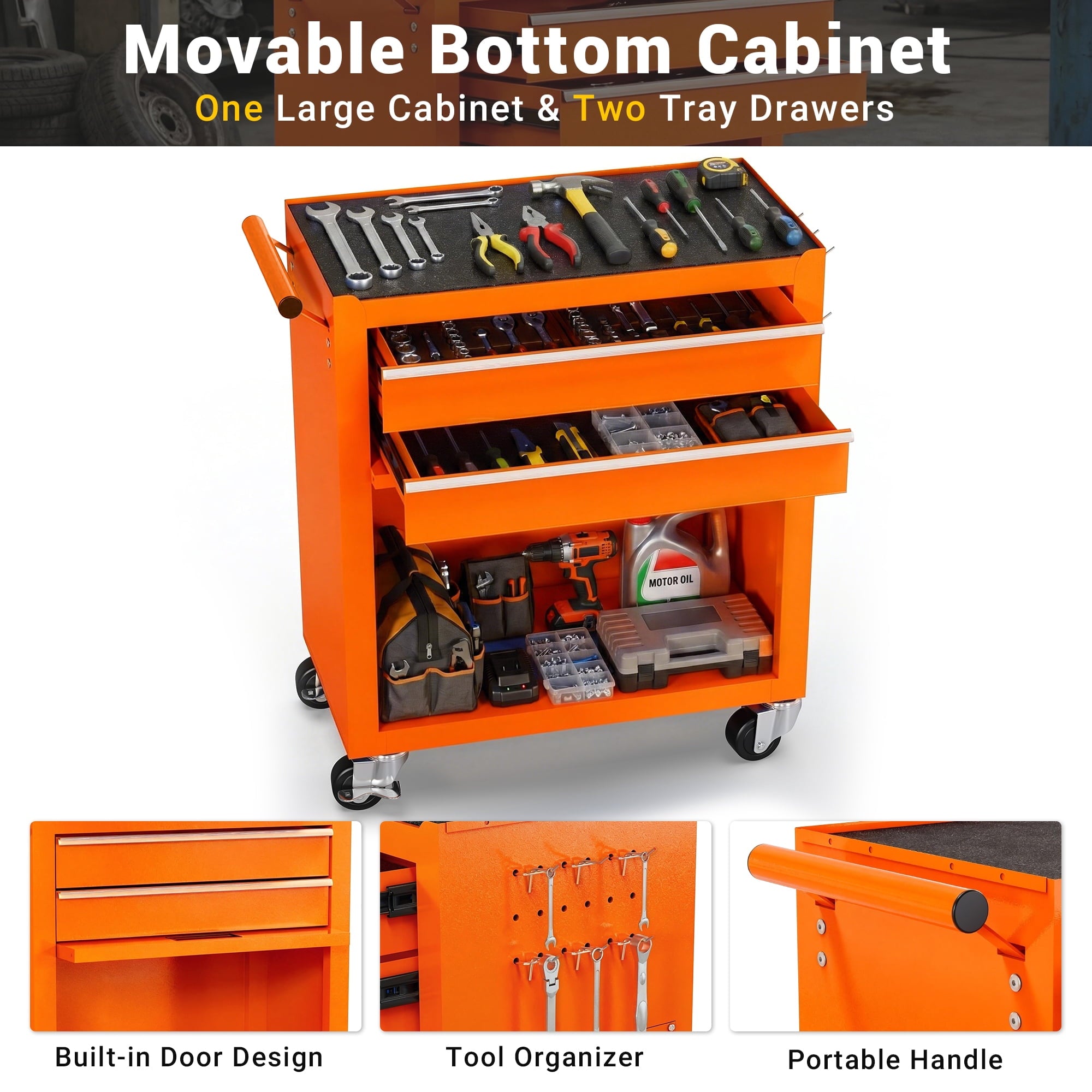 8-Drawer Rolling Tool Chest and Cabinet, Stainless Steel Tool Box with Brake Wheels and 8 Drawers, Orange Detachable ... - Image 5