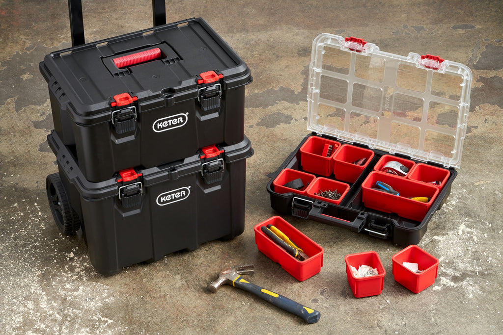 Keter Stack-n-Roll 3 Piece Modular Toolbox System Resin Mobile Tool Storage and Organization - Image 4