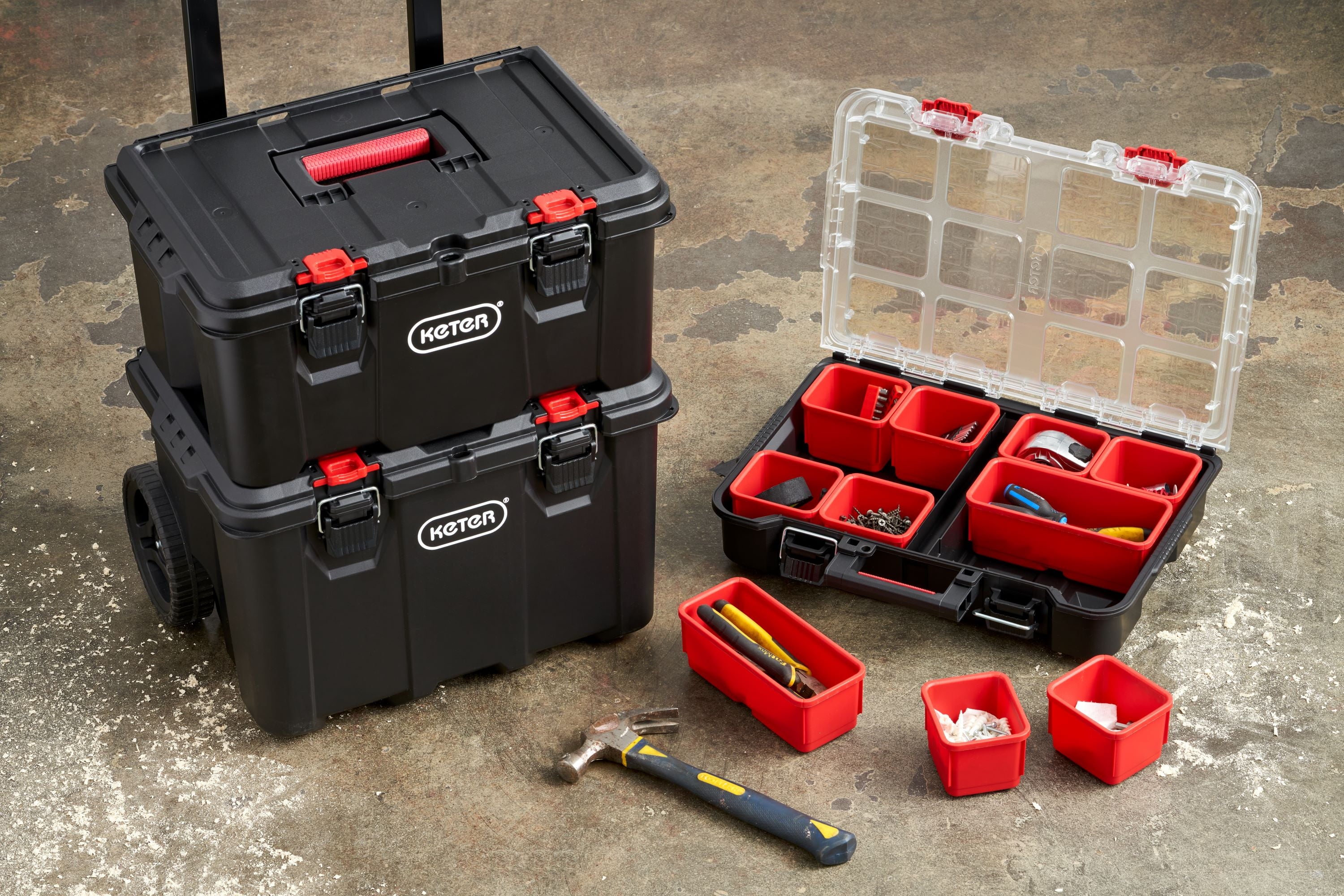 Keter Stack-n-Roll 3 Piece Modular Toolbox System Resin Mobile Tool Storage and Organization - Image 4