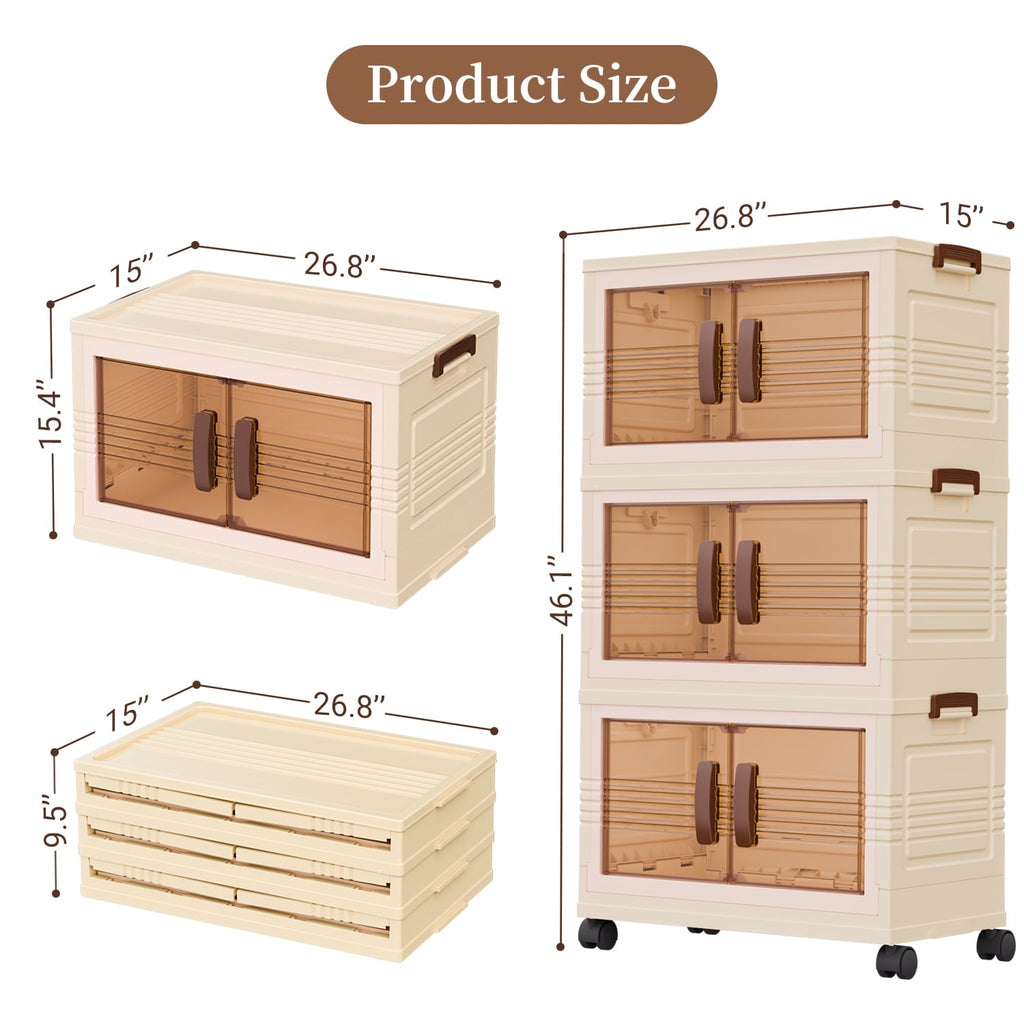 Plastic Storage Bins with Lids, 4 Tier 124QT Storage Containers with Wheels, Folding Closet Organizers for Living Room, Office, Dorm