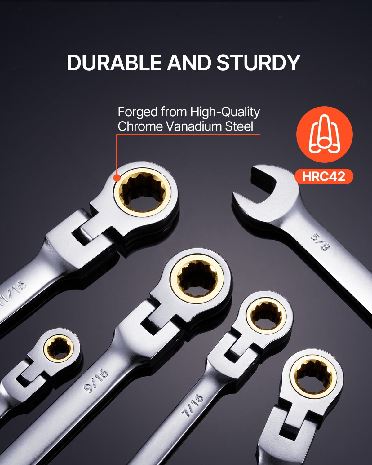 KFFKFF 8-Piece Flex-Head Ratcheting Wrench Set with Roll-Up Pouch, Cr-V Steel Combination Wrenches SAE 5/16" to 3/4", Suitable for Home, Wor - Image 4
