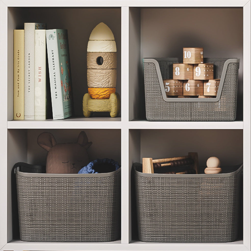 Jute Small Gray Plastic Decorative Storage Basket, 10.6 in x 7.8 in x 4.3 in