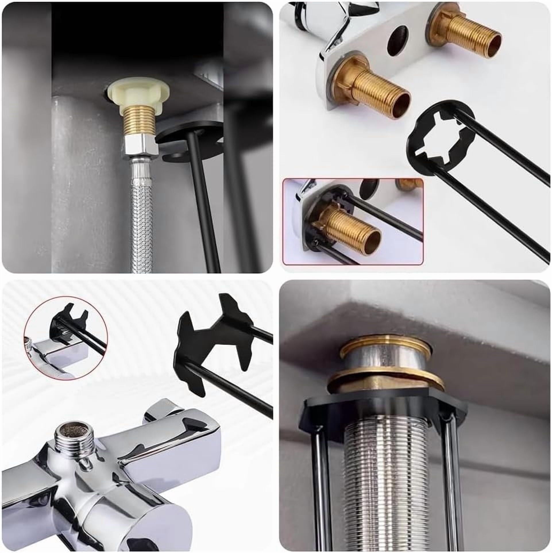Set of 2 Basin Wrench - Heavy Duty Sink & Faucet Tool | Multifunctional Four-jaw Hex Wrench for Under Sink & Tub Drai... - Image 3