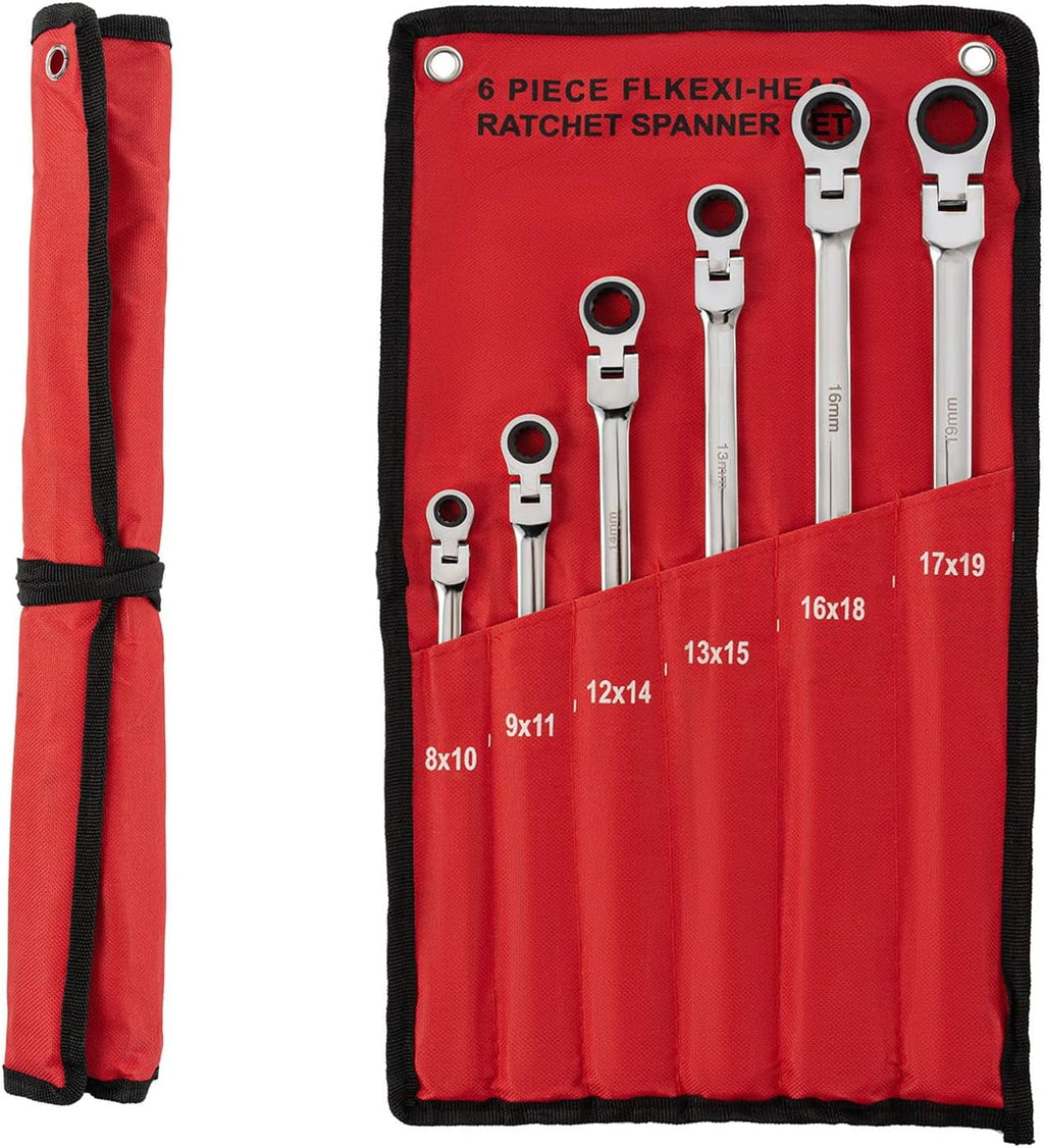 6Pcs Extra Long Flex Head Ratcheting Wrench Set Metric 8-19mm Double Box End Wrench Set Laser Etched Steel Wrenches - Image 6