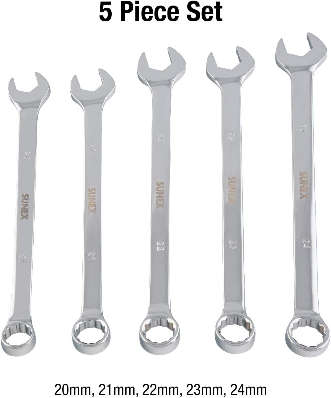 Sunex 9918MA 5pc Metric Full Polished V-Groove Combination Wrench Set - Image 4