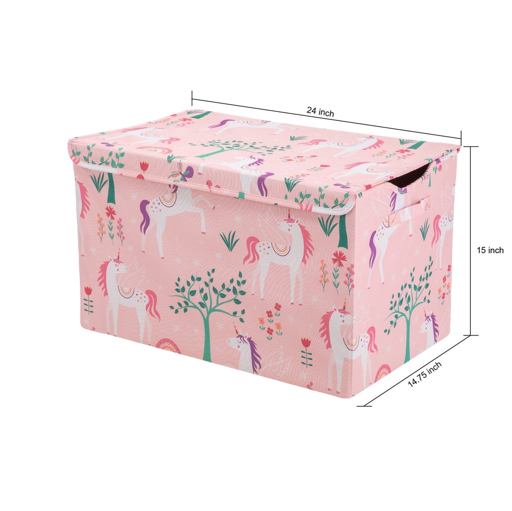 Kids Butterfly Pattern Collapsible Toy Storage Trunk, 24 in x 14.8 in x 15 in