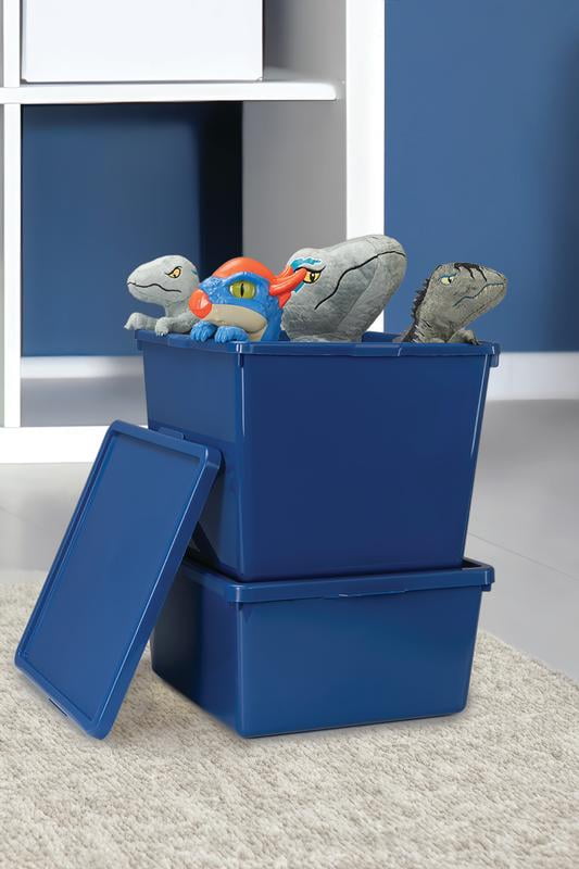 Kids Large Tinted Clear Plastic Stacking Storage Bin with Lid, Grey, 12 in x 12.4 in x 9.4 in