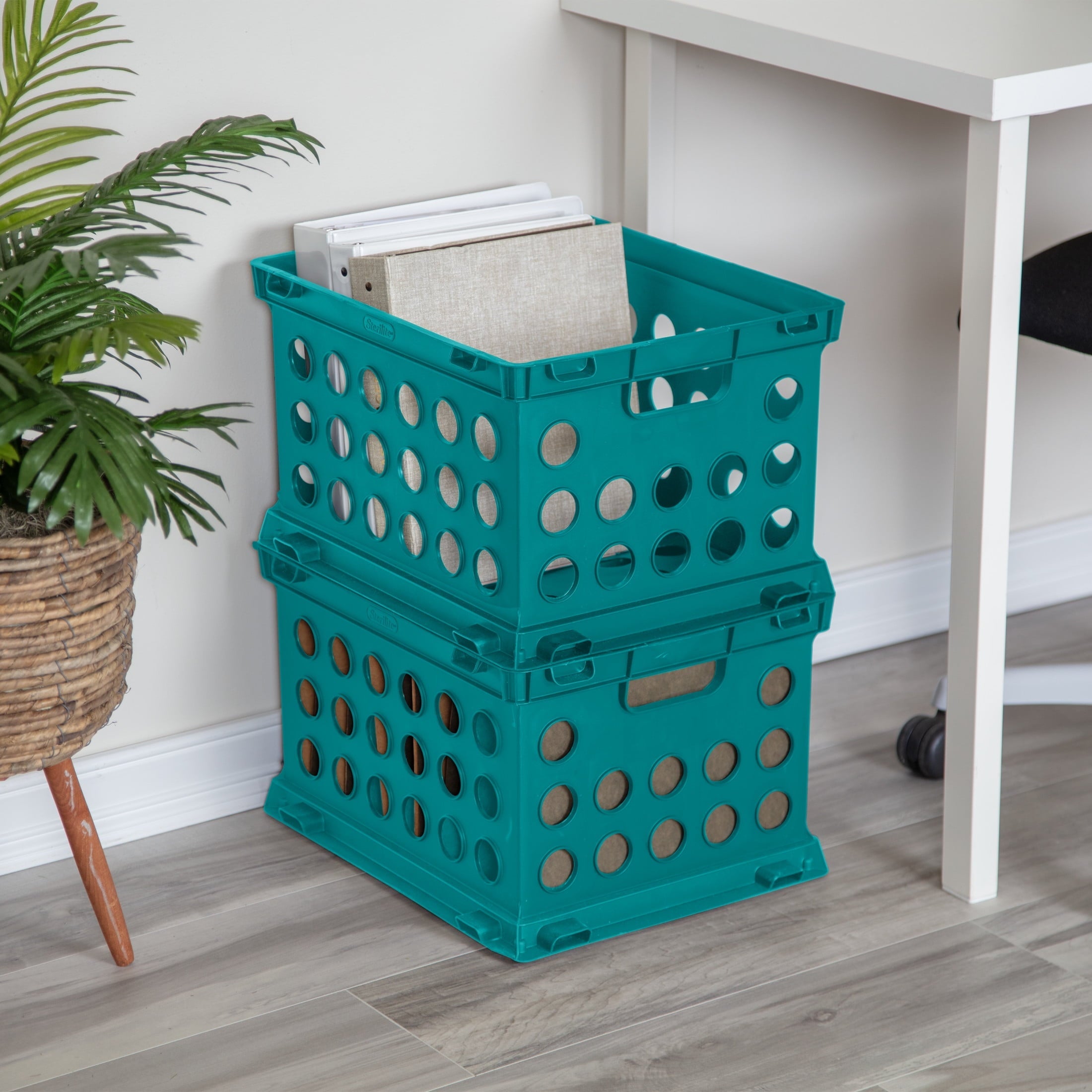 File Crate, Versatile Plastic Bin with Handles, Letter or Legal File Storage, Black, Standard Size