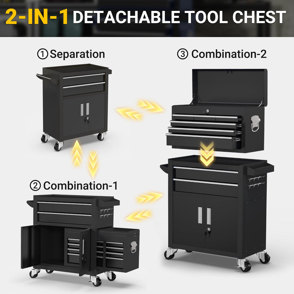 5-Drawer Rolling Tool Box, 2-IN-1 Hidden Multifunctional Tool Chest, Blue Tool Box on Wheels Storage Tool Organizer Cart,Classification Box - Image 6