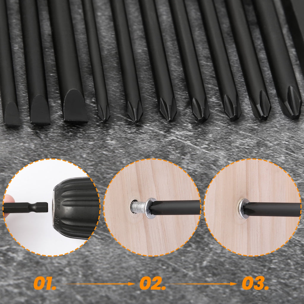 12Pcs Magnetic Flat Slotted Phillips Cross Head Screwdriver Bit Set, 1/4 Hex Shank for Impact Power Tool(-;PH-), S2 S... - Image 4