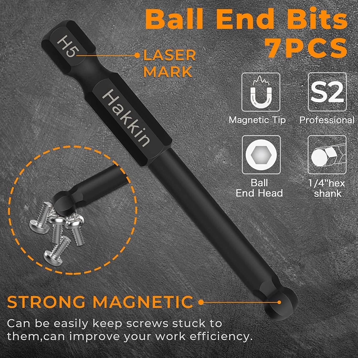 Ball End Hex Screwdriver Bit Set 8PCS, Magnetic 1/4" Hex Shank Ball Head Allen Bits 65mm, S2 Steel Hex Bit Set 2/2.5/3/4/5/6/8 mm - Image 2
