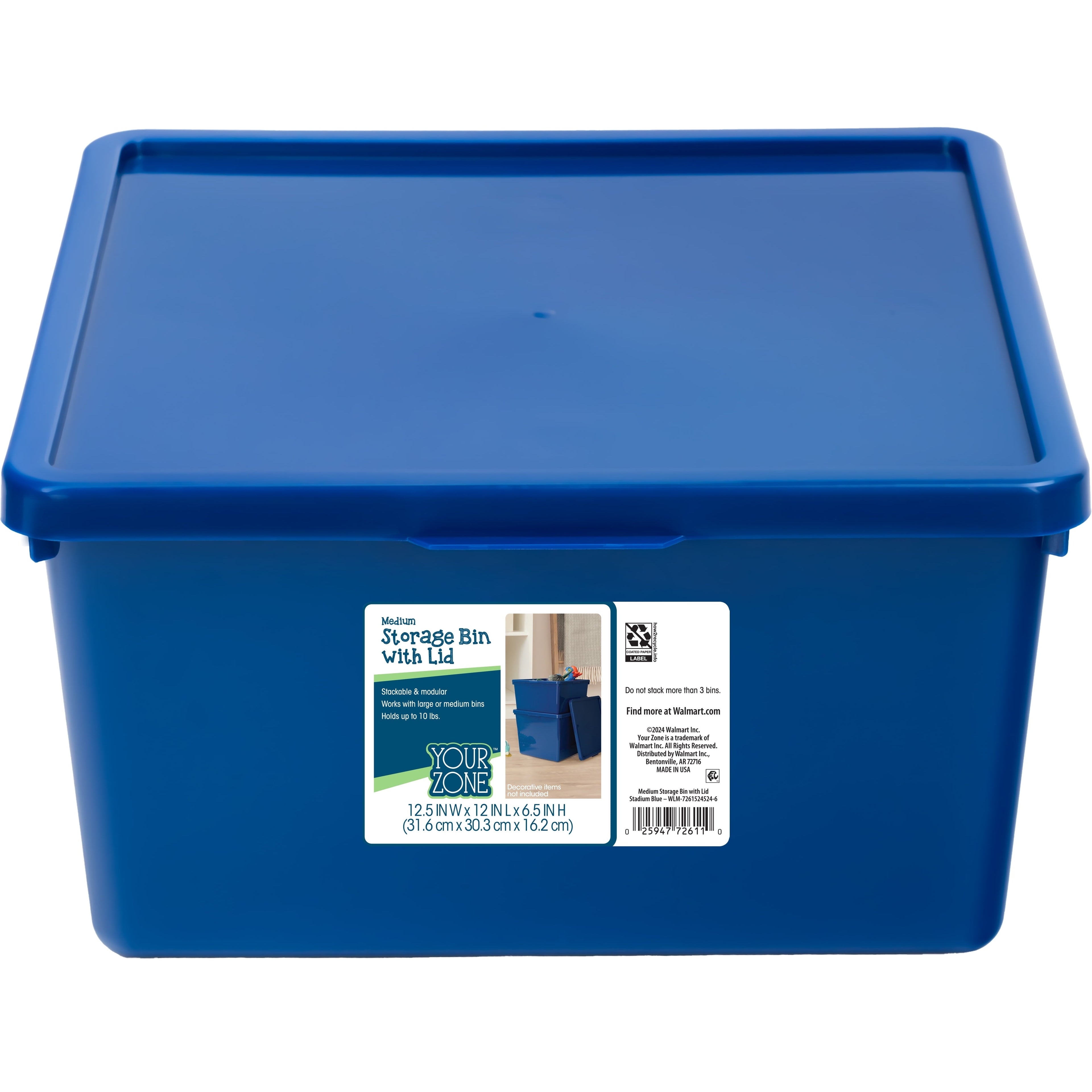 Kids Large Tinted Clear Plastic Stacking Storage Bin with Lid, Grey, 12 in x 12.4 in x 9.4 in