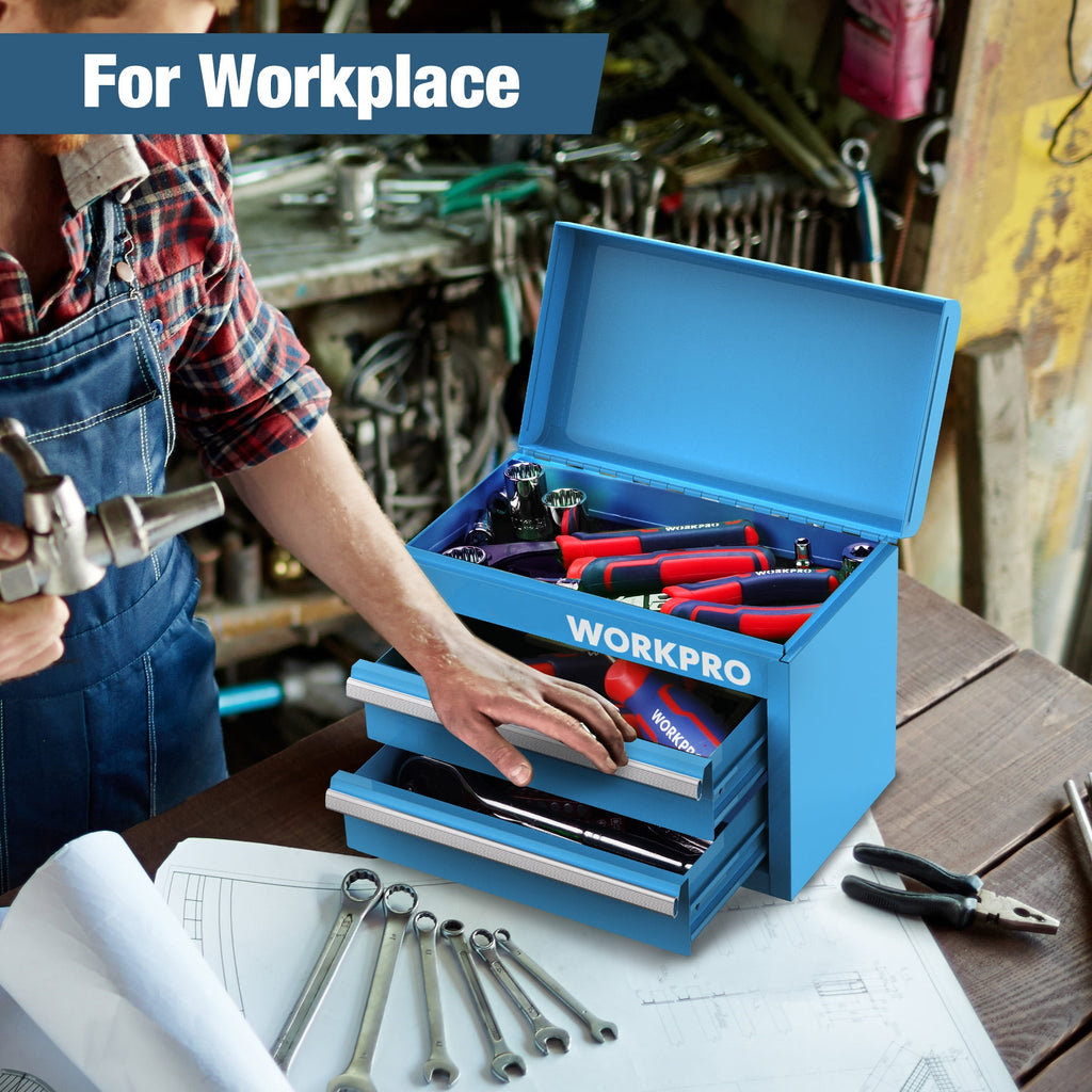 Mini Metal Tool Box with 2 Drawers and Top Storage, Small Tool Chest with Liners and PP Feet Pads, Cold Rolled Steel ... - Image 3