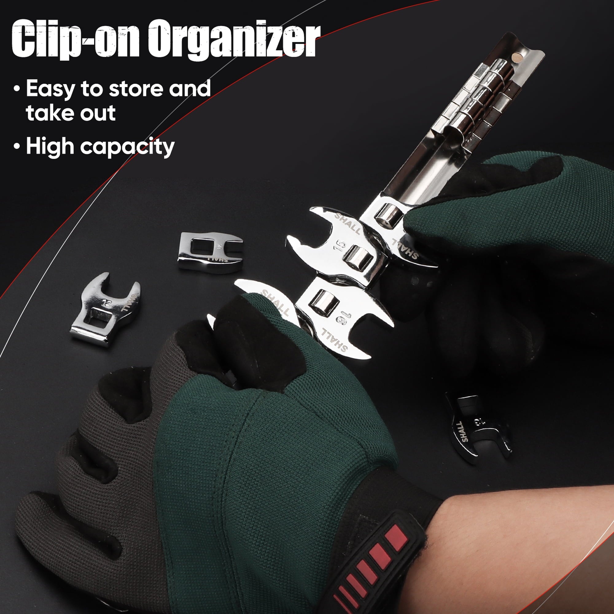 3/8" Crows Foot Wrench Set, 11-Piece Metric Crowfoot Wrench Set with Clip-on Organizer, 10-22mm, Tools for Mechanics,... - Image 6