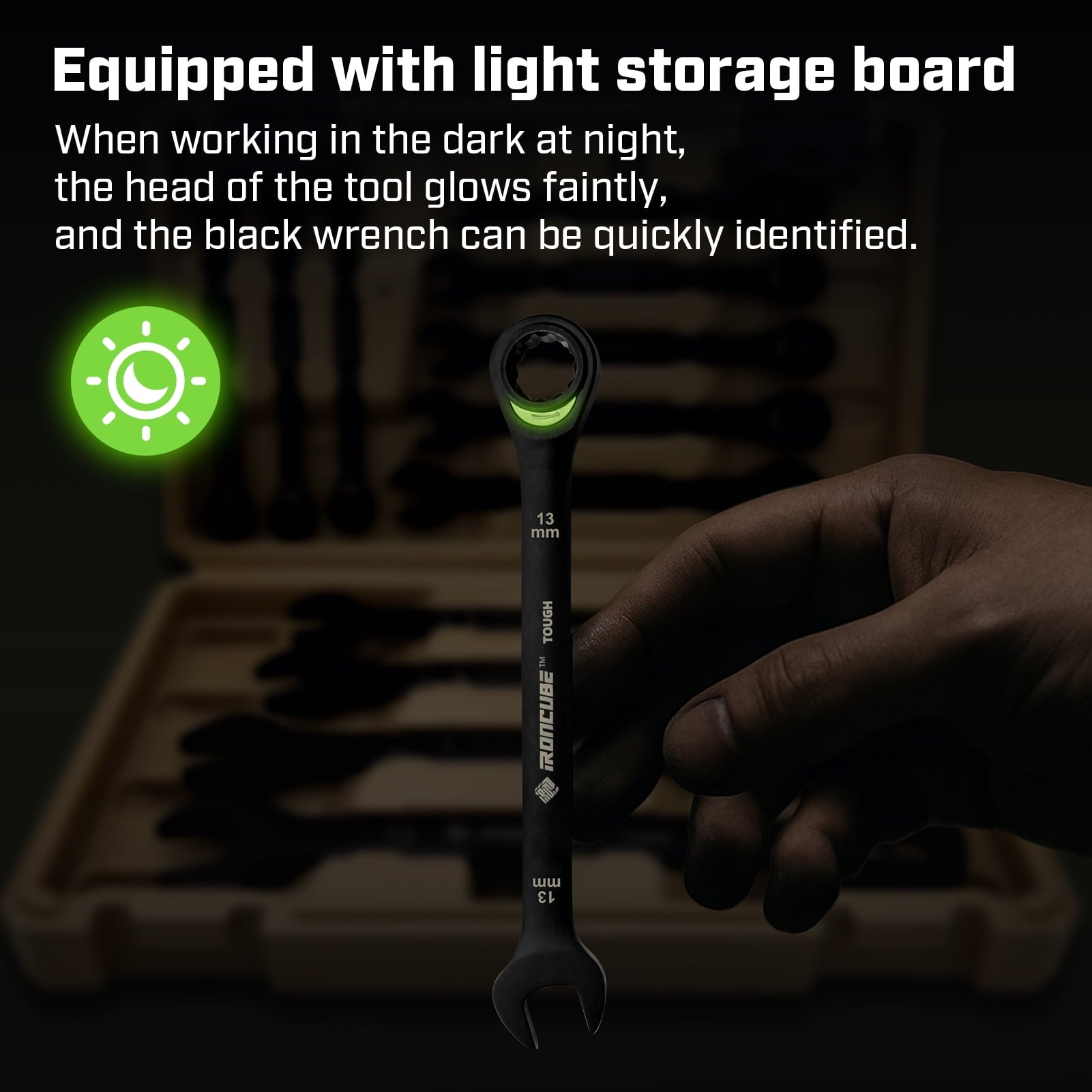 12-Piece Ratcheting Wrench Set: SAE 1/4" to 3/4" - 72-Tooth - Tough Black - Chrome Vanadium Steel - with Organizer - Image 3