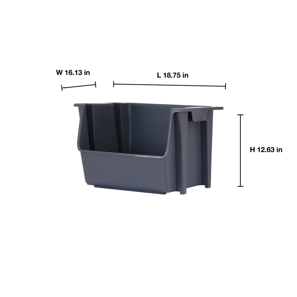 Mighty Tuff Large Nesting Stack Storage Bin, All, Plastic, Gray