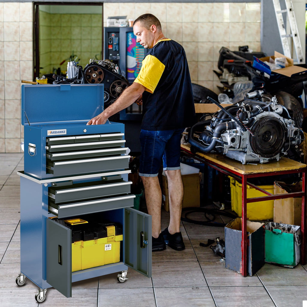 8-Drawer Rolling Tool Chest with Stainless Top & Sliding Drawers - Heavy-Duty Garage Workbench with Wheels - Image 4