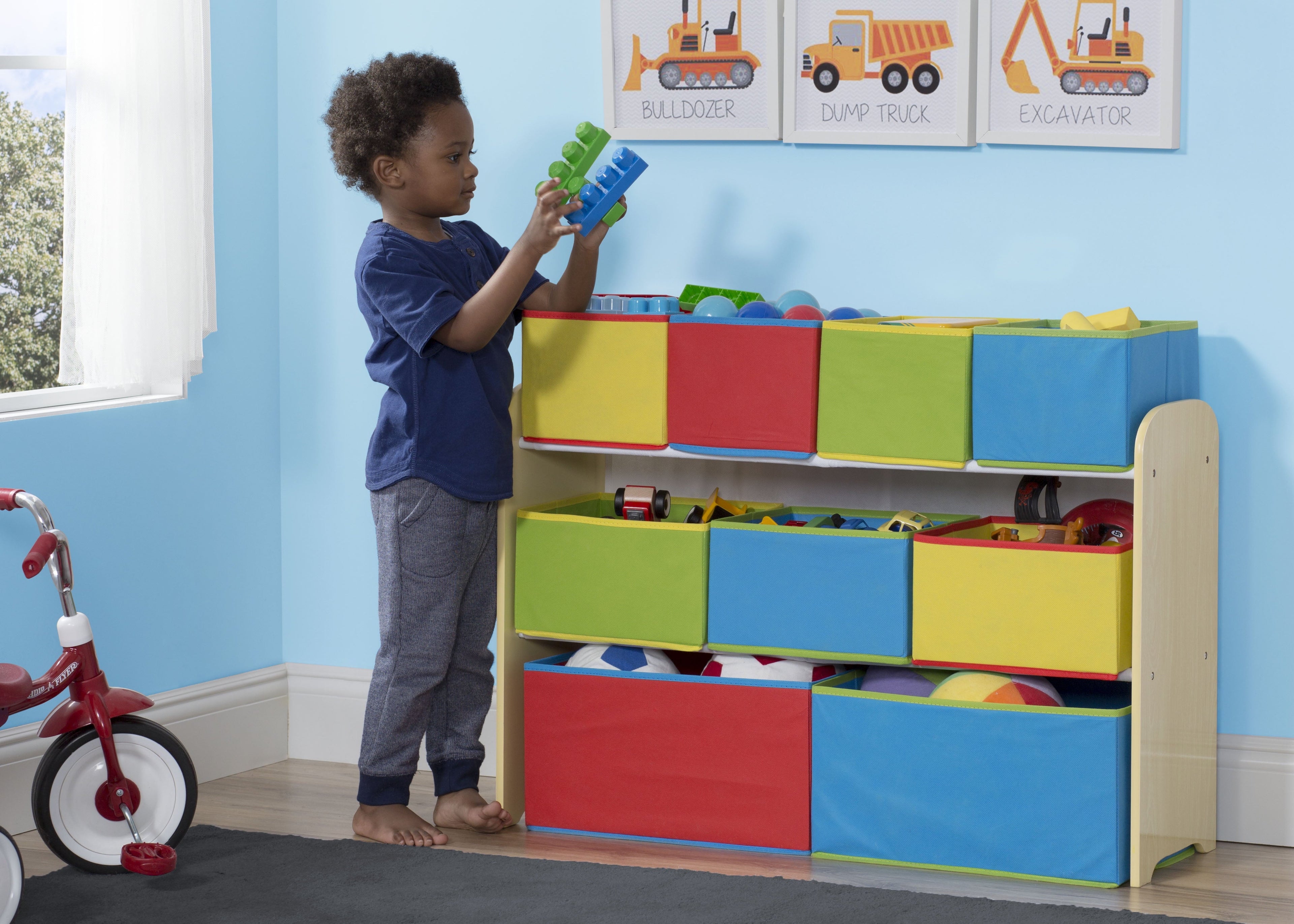 Deluxe Multi-Bin Toy Organizer with Storage Bins, Greenguard Gold, Wood, Natural