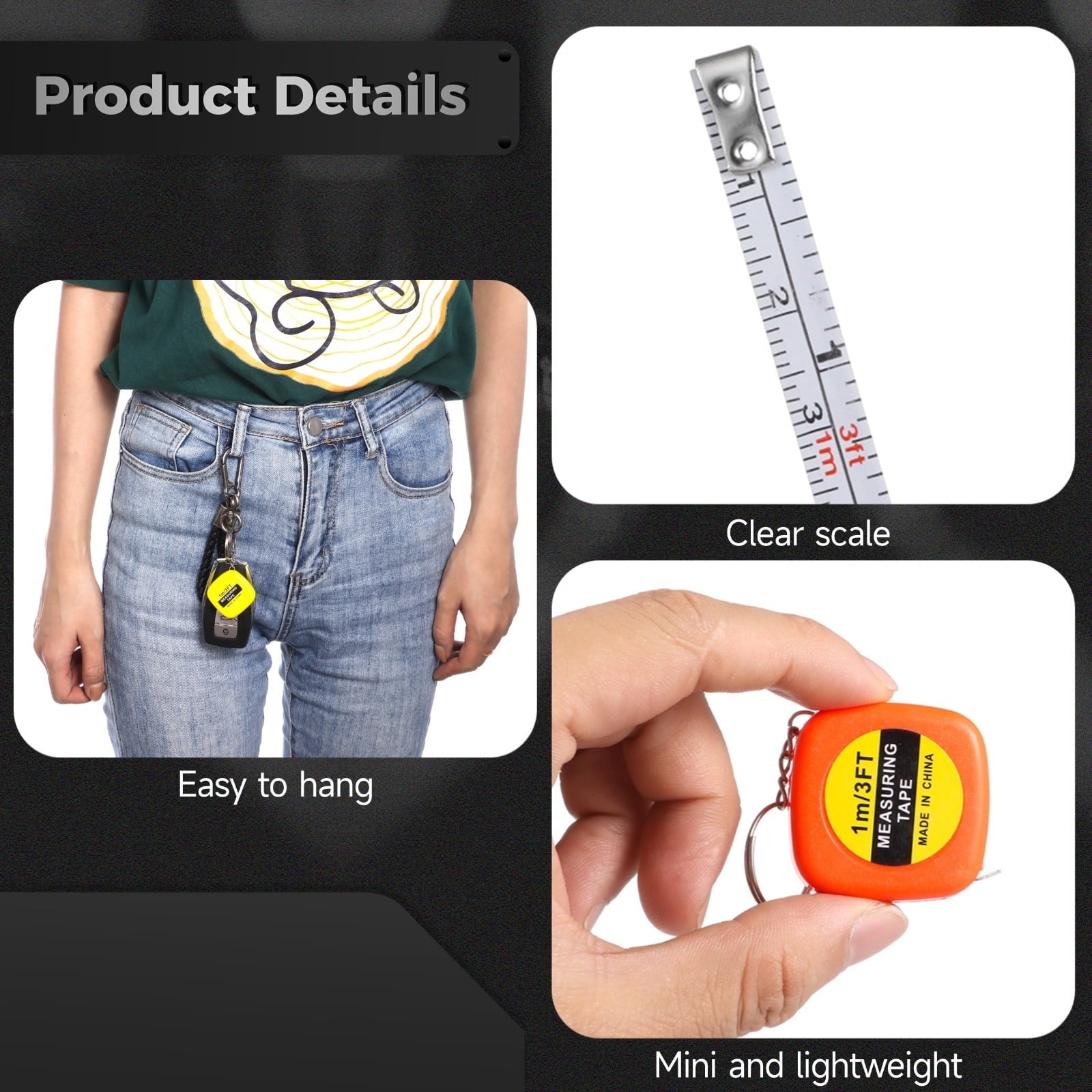 80 PCS Small Tape Measure Keychains, 3 Ft Measuring Range Mini Retractable Measuring Tape Key Chains, Pocket Portable Measurement Tape Bulk - Image 3