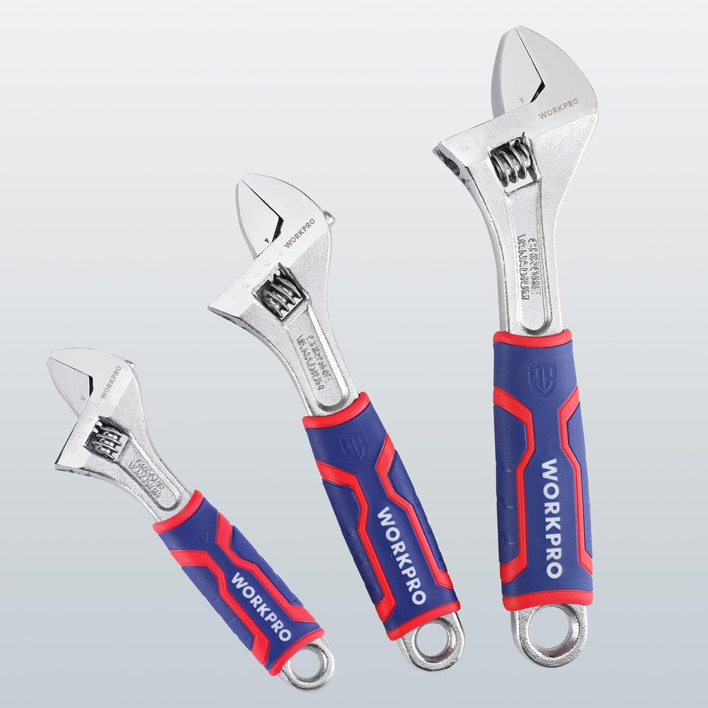 3-piece Adjustable Wrench Set, Cr-V Wide Jaw Wrench With Rubber Anti-Slip Grip, 6-inch, 8-inch, 10-inch with Metric/S... - Image 5