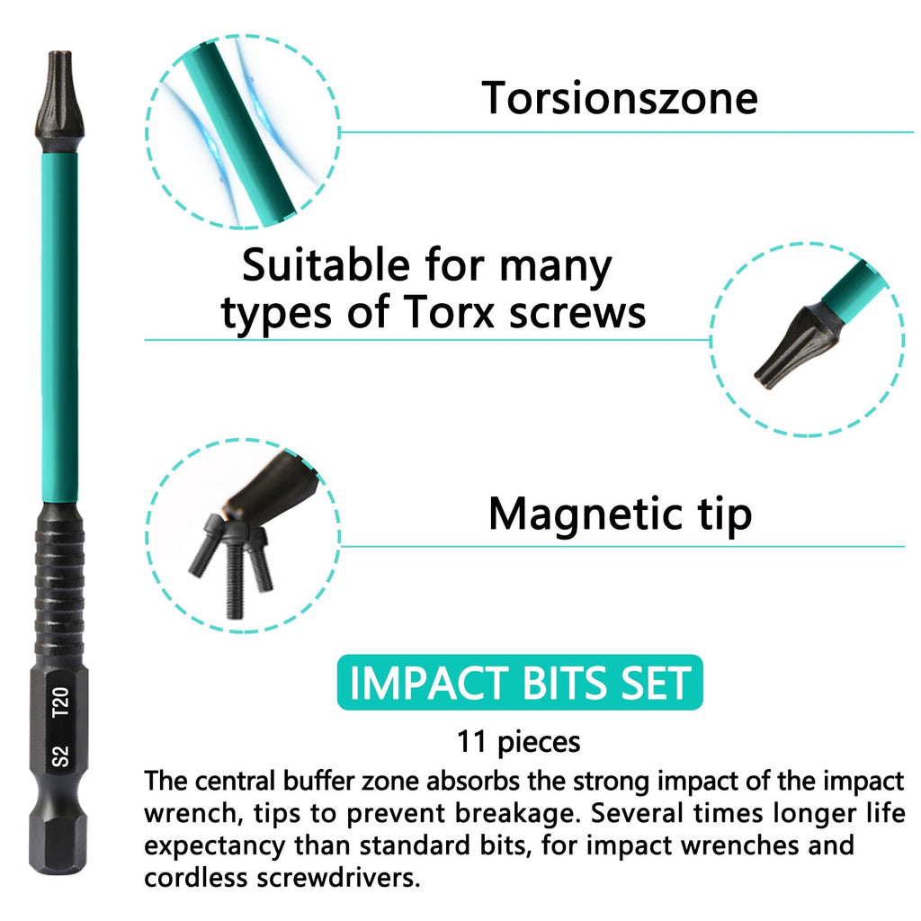 13Pcs Torx Bit Set, Star Screwdriver Bit Set, 1/4" Hex Drive Bits for DIY, Woodworking, Automotive, S2 Chrome Vanadiu... - Image 4