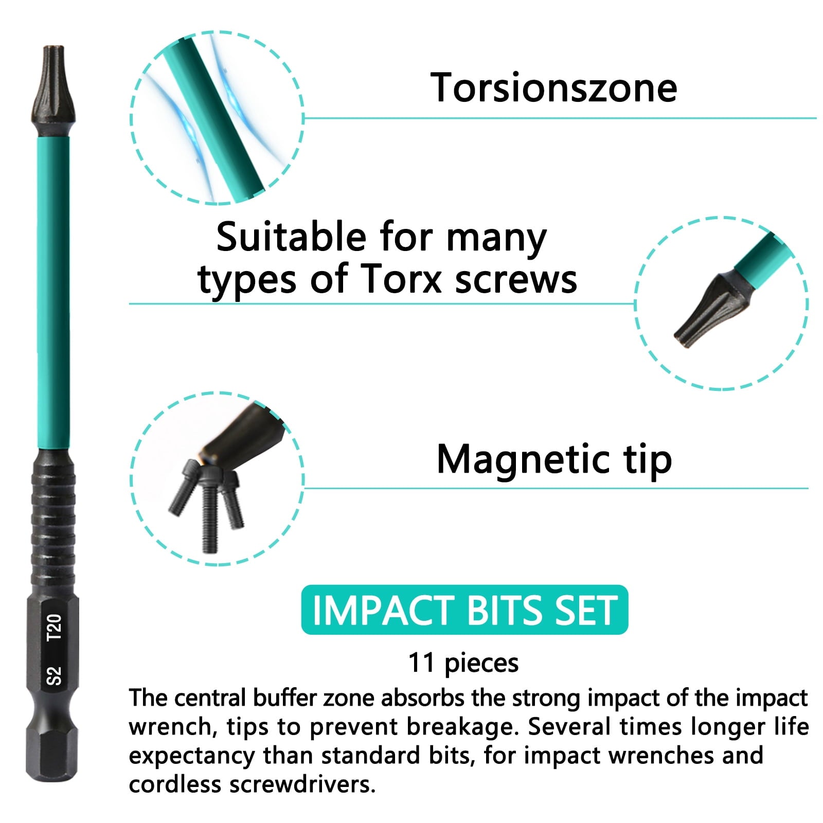 13Pcs Torx Bit Set, Star Screwdriver Bit Set, 1/4" Hex Drive Bits for DIY, Woodworking, Automotive, S2 Chrome Vanadiu... - Image 4