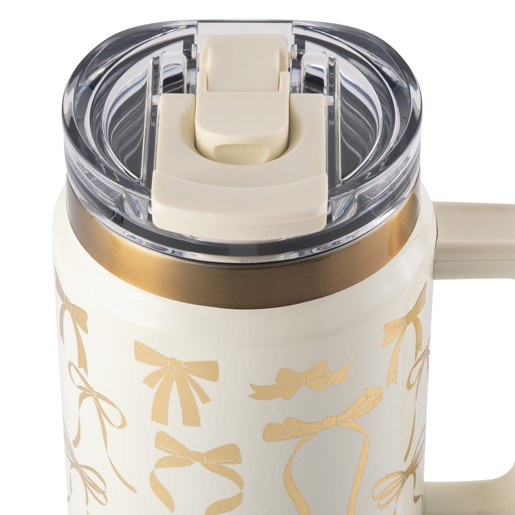 Thyme &amp; Table 32 fl oz Stainless Steel Luna Tumbler with Handle and Dual Straw Lid, Cream &amp; Black Check