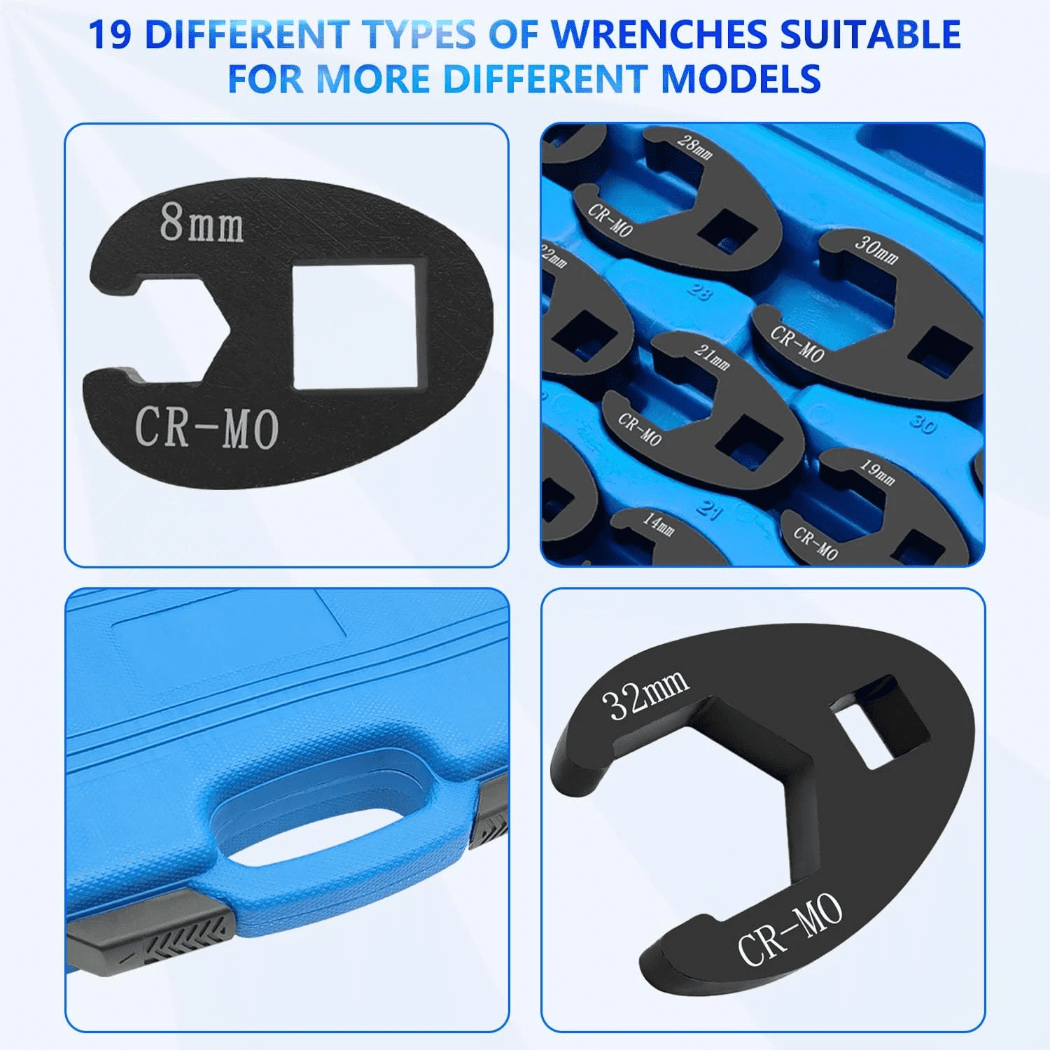 Crows Foot Wrench Set 1/2" and 3/8 Drive Flare Nut Crowfoot Wrench Set MetricSteel - Image 2