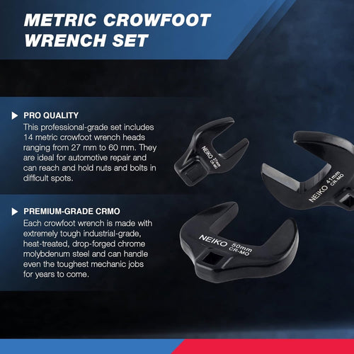 Neiko 03326A 1/2 Drive Jumbo Crowfoot Wrench Set | 14 Piece | Metric | 27 to 50 mm | Cr-Mo Steel - Image 2