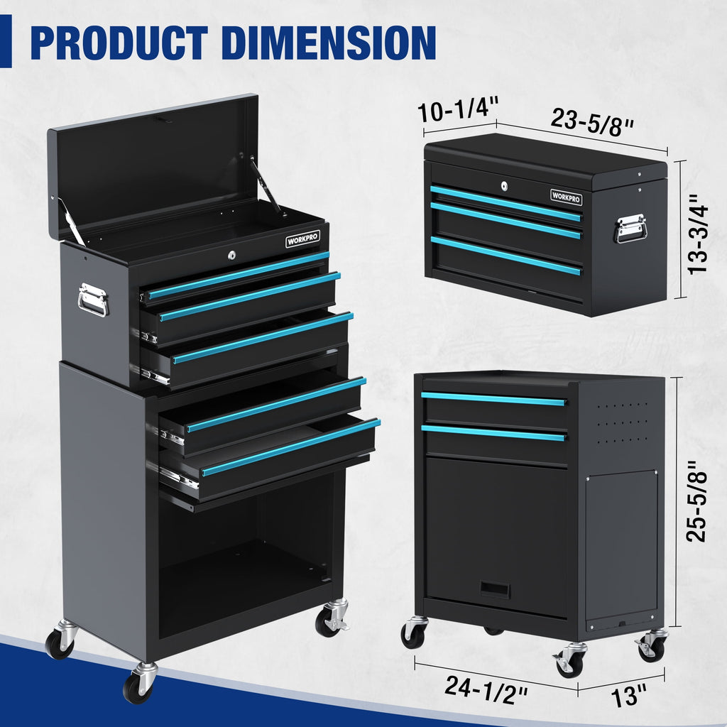 24.5 inch 5-Drawer Rolling Tool Chest, Sliding Metal Drawer Rolling Tool Storage Cabinet, Removable Toolbox Organizer... - Image 6