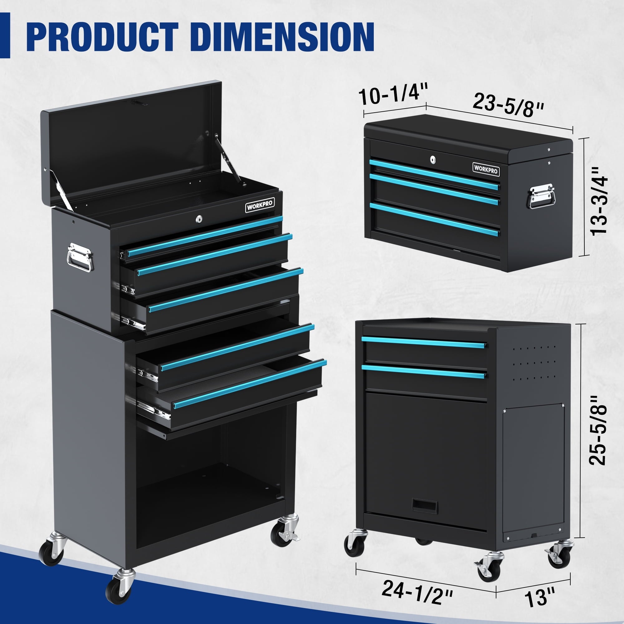 24.5 inch 5-Drawer Rolling Tool Chest, Sliding Metal Drawer Rolling Tool Storage Cabinet, Removable Toolbox Organizer... - Image 6
