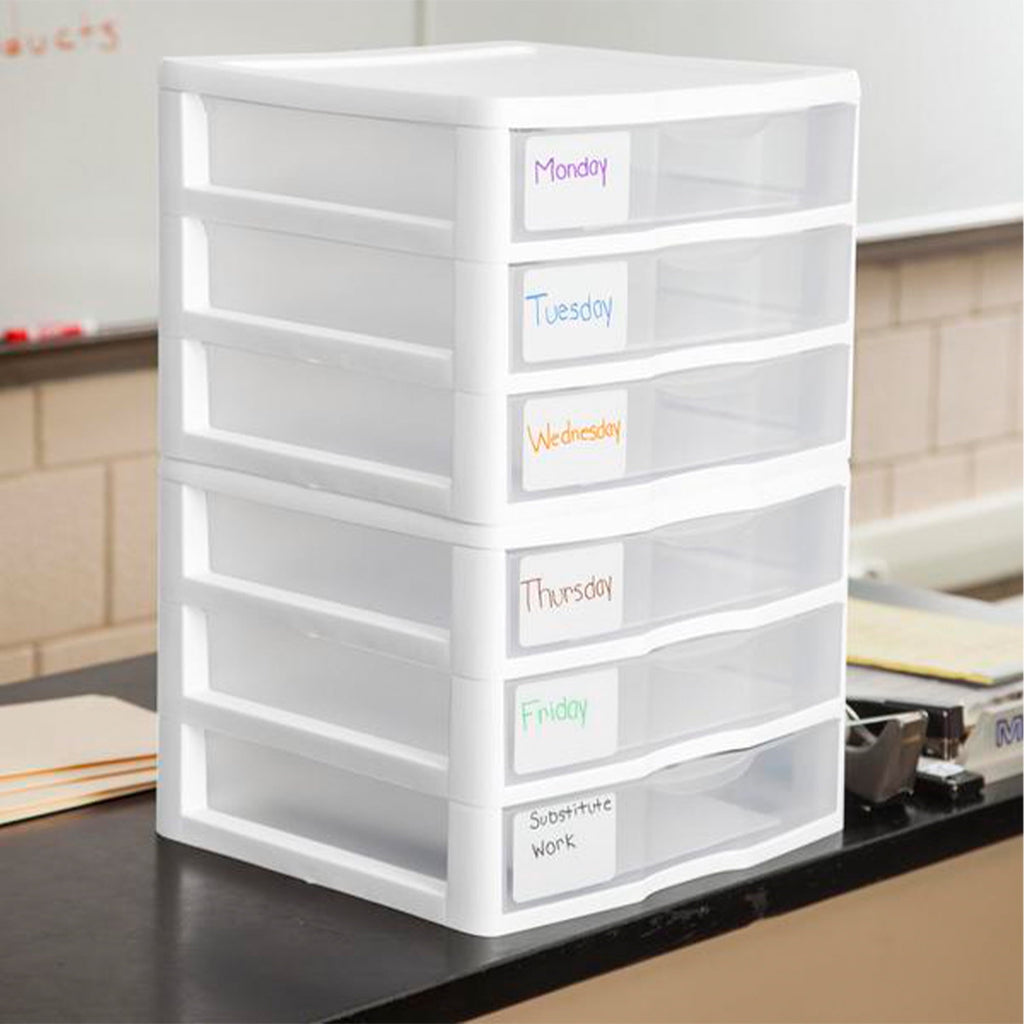 Wide 3 Drawer Unit, Clear Plastic Countertop or Desktop Drawers, White