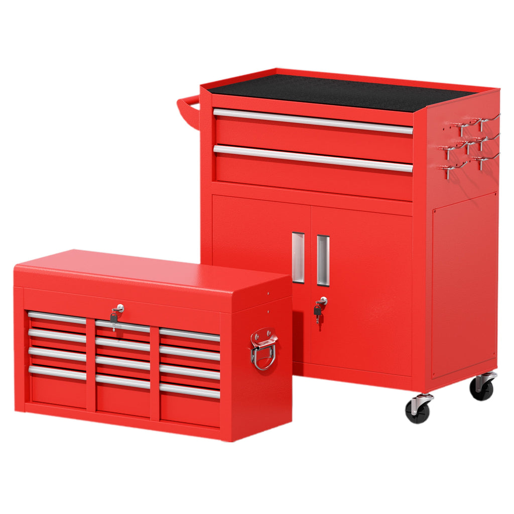 & Cabinet, Large Capacity 8-Drawer Rolling Box Organizer with Wheels Lockable, Red - Image 4