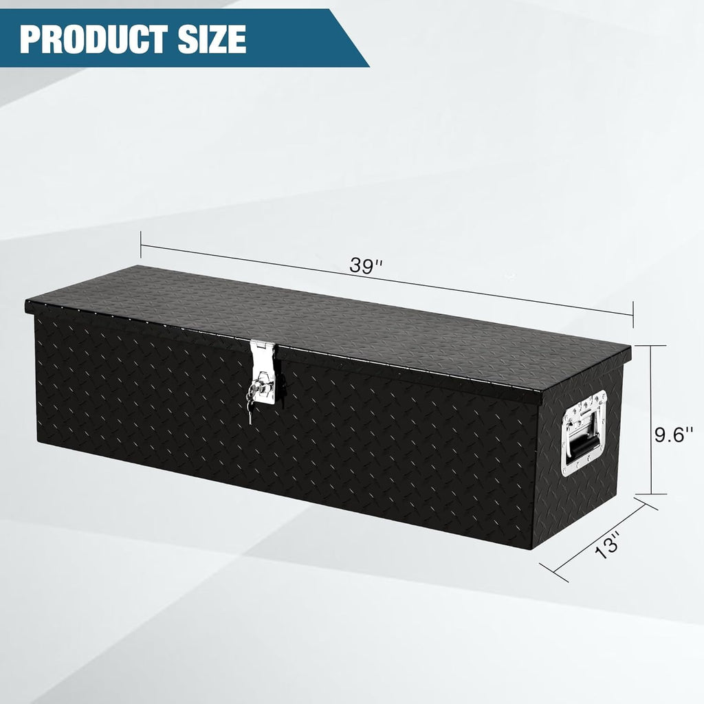 Diamond Plate Aluminum Toolbox with Handle & Lock, 39” - Image 2