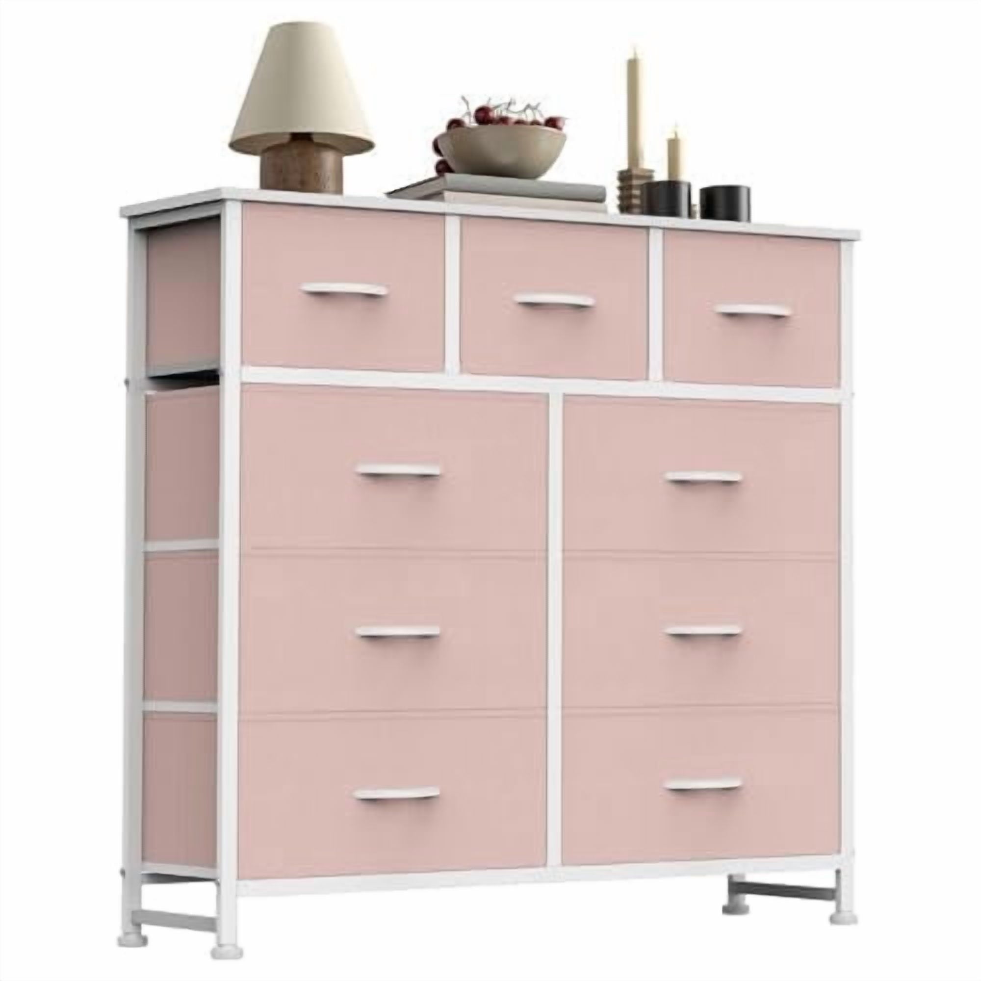 Dresser, Storage Organizer with 9 Drawers for Bedroom, Chest of Drawer with Fabric Bin, Sturdy Metal Frame, Wood Top for Closet, Nursery,Black