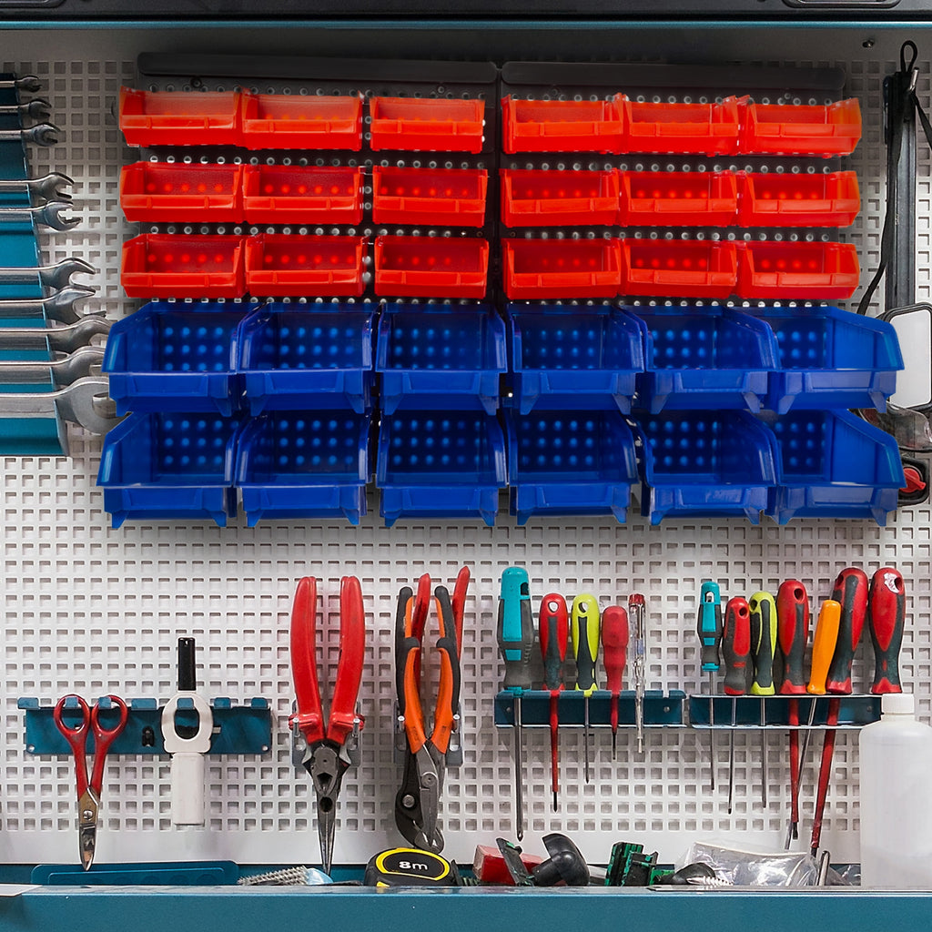 Bins - 30-Compartment Organization, Craft , Tool Box Organizer Unit (Black/Red/Blue) - Image 4
