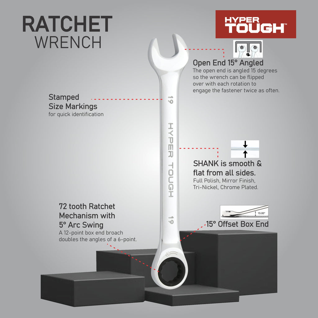 12-Piece Metric Combination Ratchet Wrench Tool Set, Hand Tools - Image 6