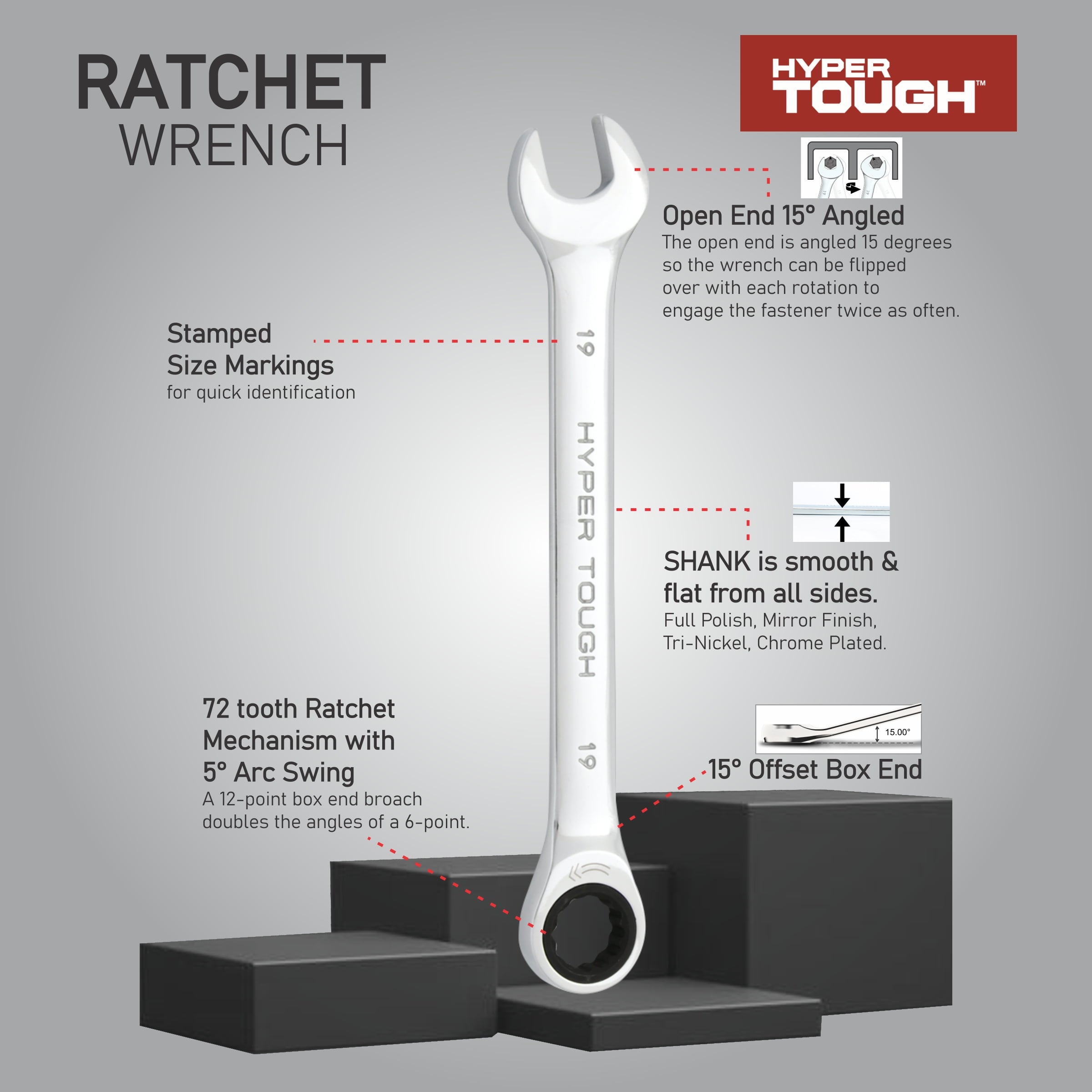 12-Piece Metric Combination Ratchet Wrench Tool Set, Hand Tools - Image 6