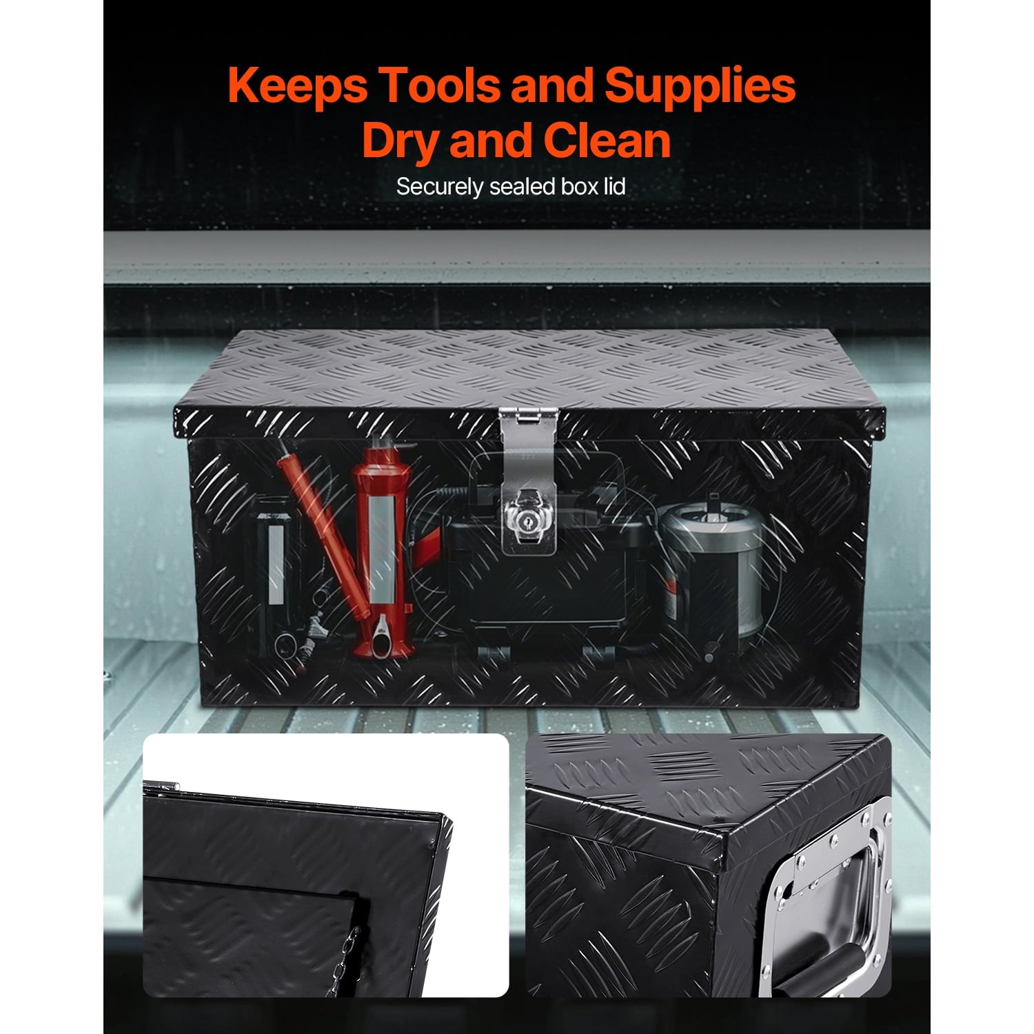 KFFKFF Durable Aluminum Truck Bed Tool Box, Textured Storage Box with Side Handle and Lock Keys, Organizer Chest for Trailer, Pickup, Truck - Image 5