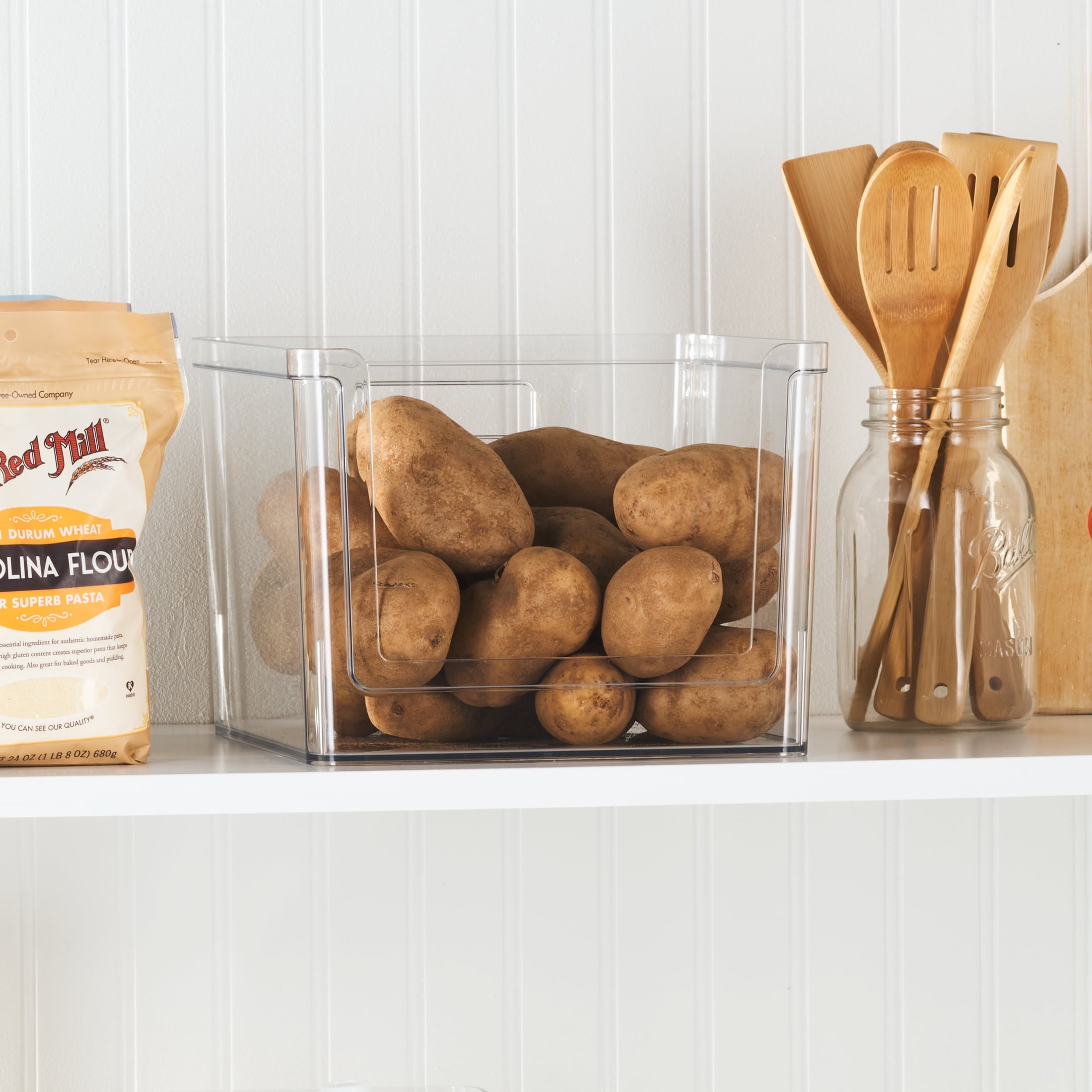 Deep Open-Front Pantry Organizer Bin, Clear Plastic, 12” x 10.5” x 8.0”