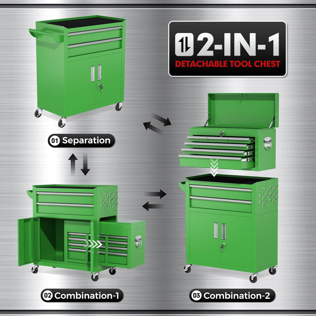 & Cabinet, Large Capacity 8-Drawer Rolling Box Organizer with Wheels Lockable, Green - Image 3
