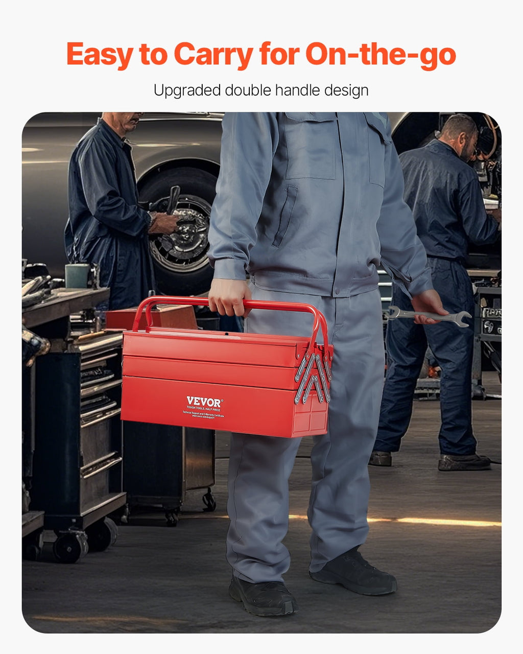 Metal Tool Box, 18-inch, 3-Tier 5-Tray Portable Folding Tool Chest Organizer with Handle & Lock Hole, Powder Coated S... - Image 5