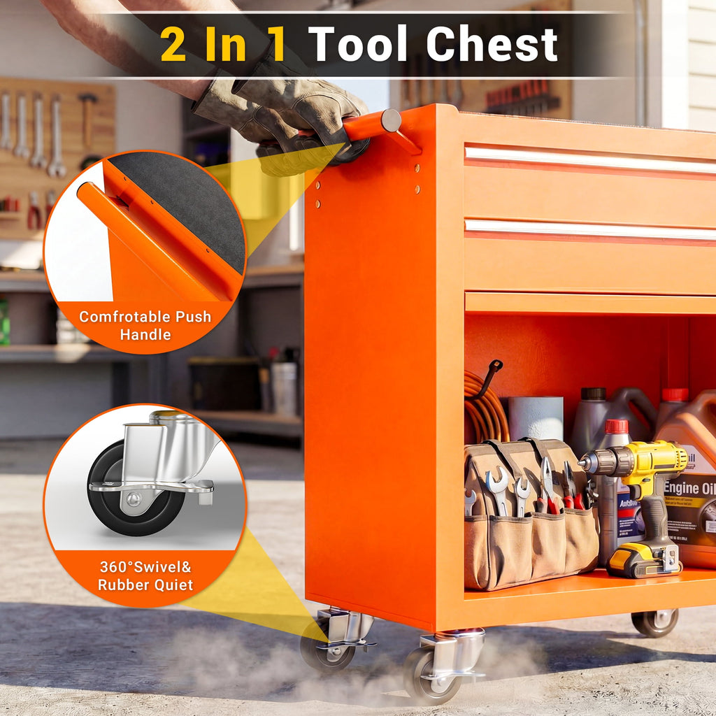 8-Drawer Rolling Tool Chest and Cabinet, Stainless Steel Tool Box with Brake Wheels and 8 Drawers, Orange Detachable ... - Image 3