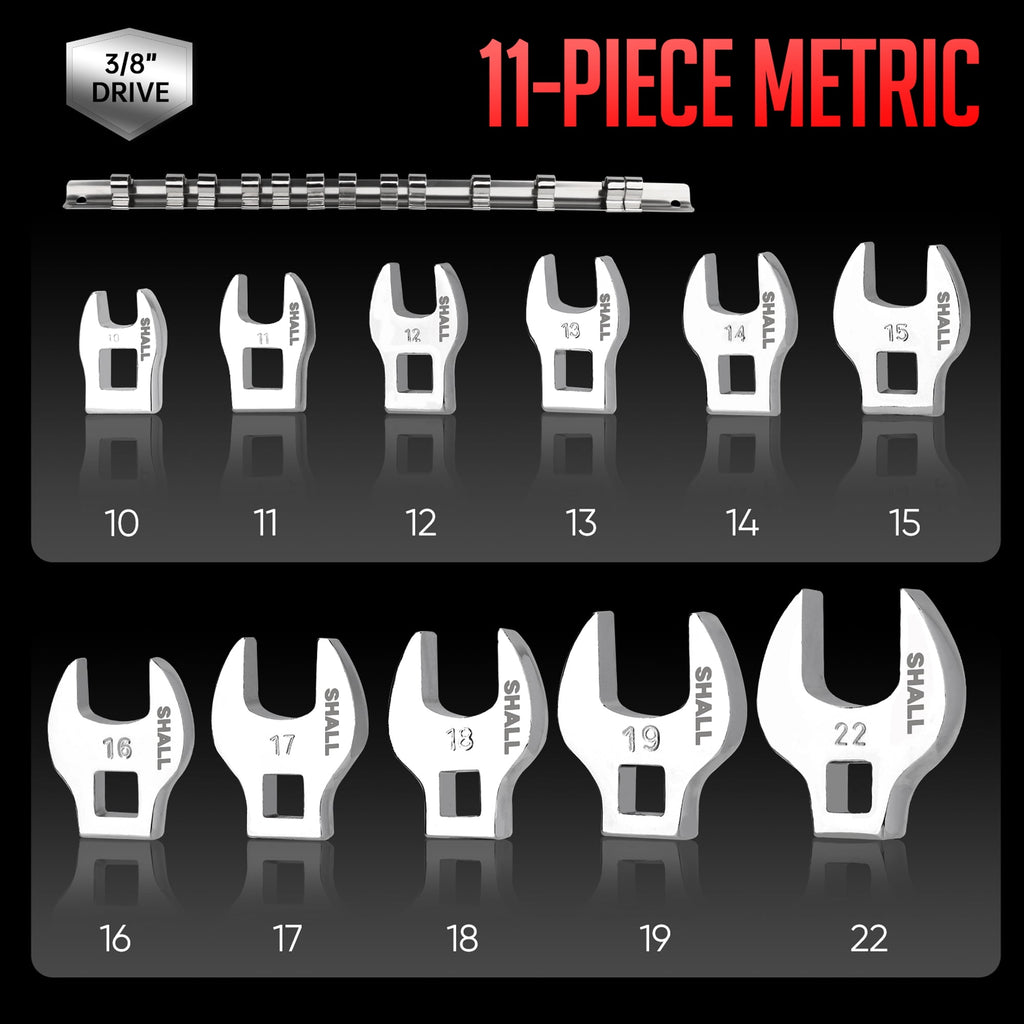 3/8" Crows Foot Wrench Set, 11-Piece Metric Crowfoot Wrench Set with Clip-on Organizer, 10-22mm, Tools for Mechanics,... - Image 2