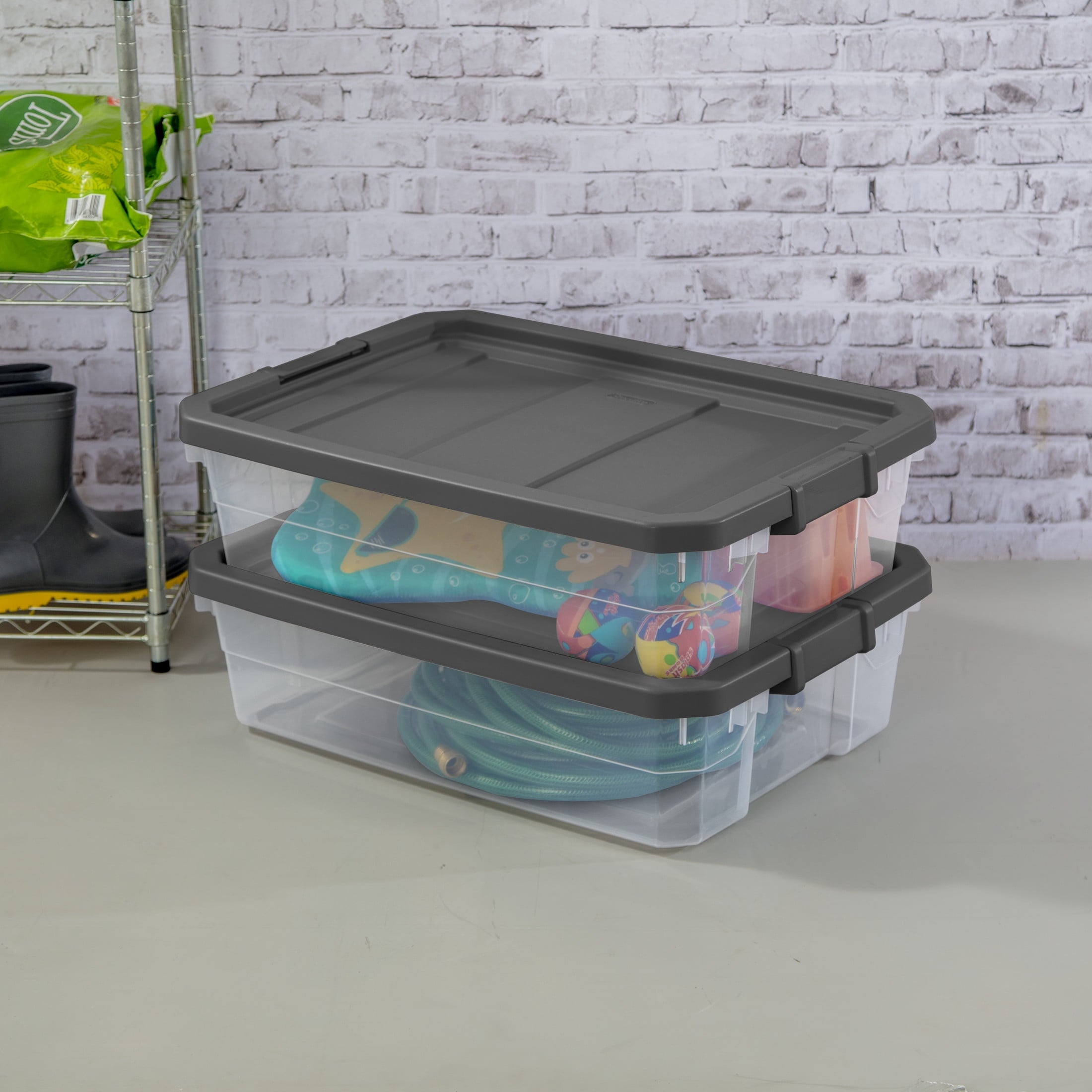 40 Quart Medium Storage Bin, Clear Plastic Underbed Storage Container with Latch Lid, Dark Gray
