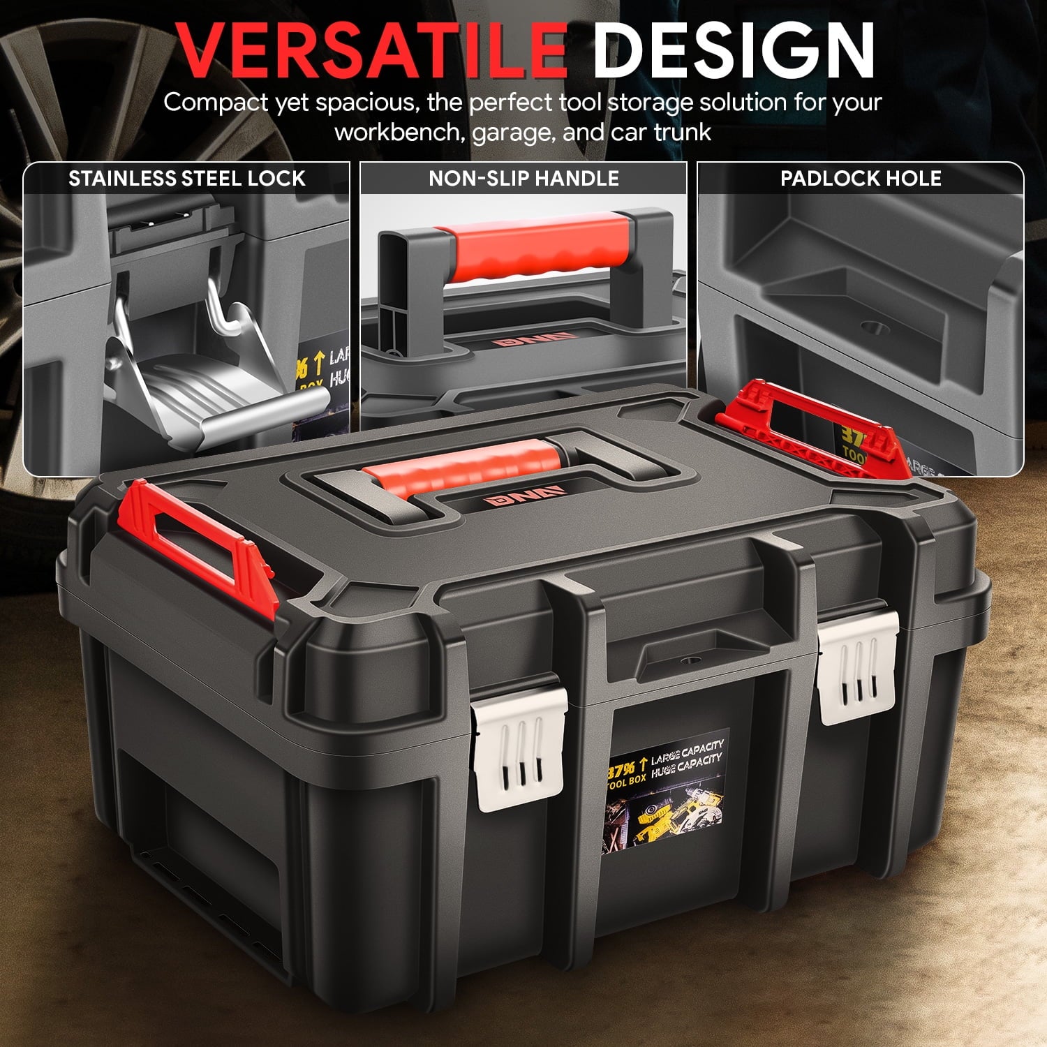 2pcs Tool Boxes Set - Lockable Organizer Storage Portable Toolbox with Removable Tray for Workshop Garage & Household... - Image 2