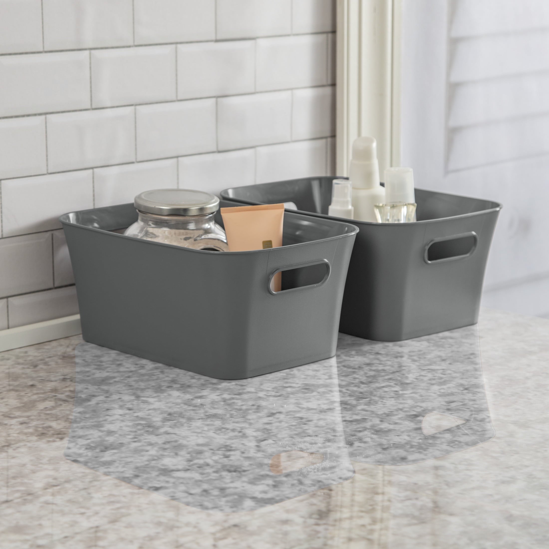 Medium White Plastic Storage Bin, 13.8 in x 9.5 in x 5.8 in