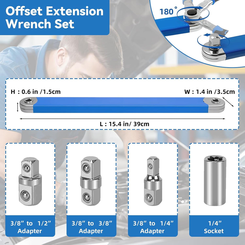 Santawood Offset Extension Wrench - 15-Inch Impact  wrench set, with 1/2", 1/4" and 3/8" Square Drive Adapters, Universal Extensions Wrench - Image 2