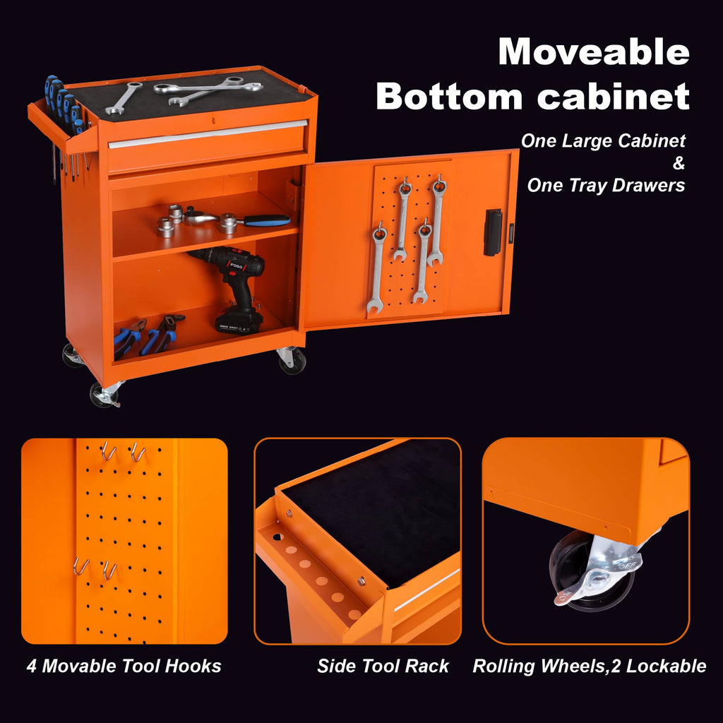 Tool Chest, 5-Drawer Rolling Tool Storage Cabinet with Detachable Top Tool Box, Liner, Universal Lockable Wheels, Adjustable Shelf, Locking - Image 6
